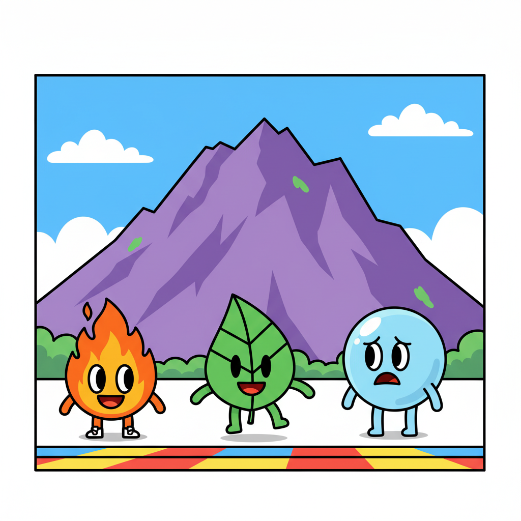 Firey, Leafy, and Bubble at the starting line