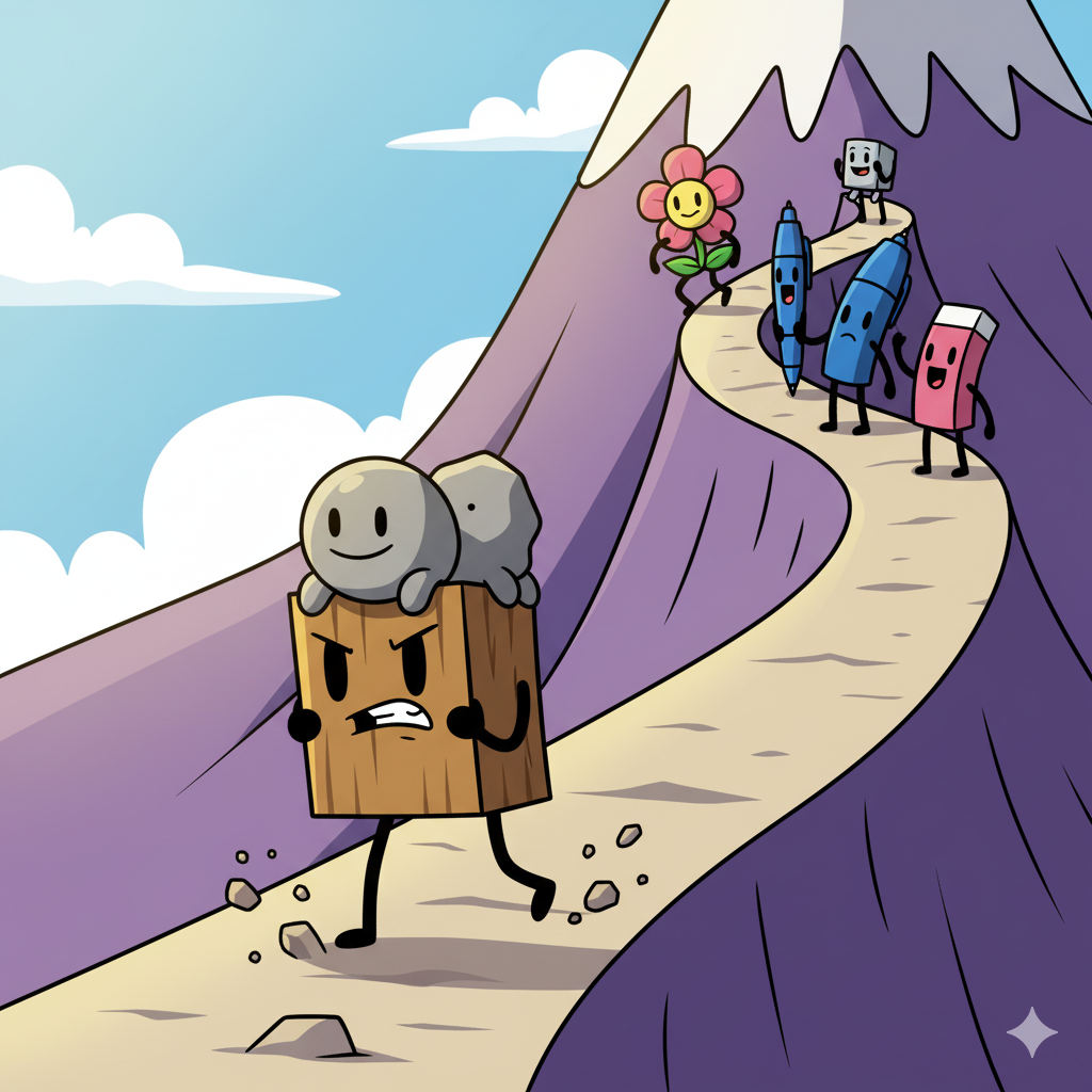 Woody carrying Rocky up the steep mountain trail