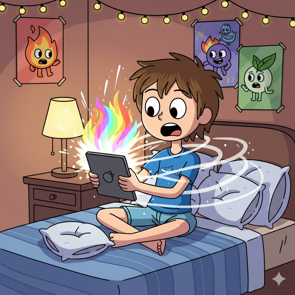 Wesley being pulled into his glowing tablet